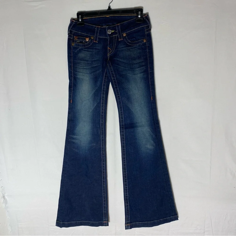 Vintage Y2K True Religion Heidi Dark Wash Ultra Low Rise  Flare Leg Jeans 25 - Picture 15 of 16